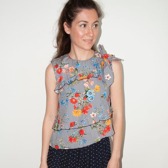 Zara Gingham Floral Ruffle Top - Picture 2 of 11